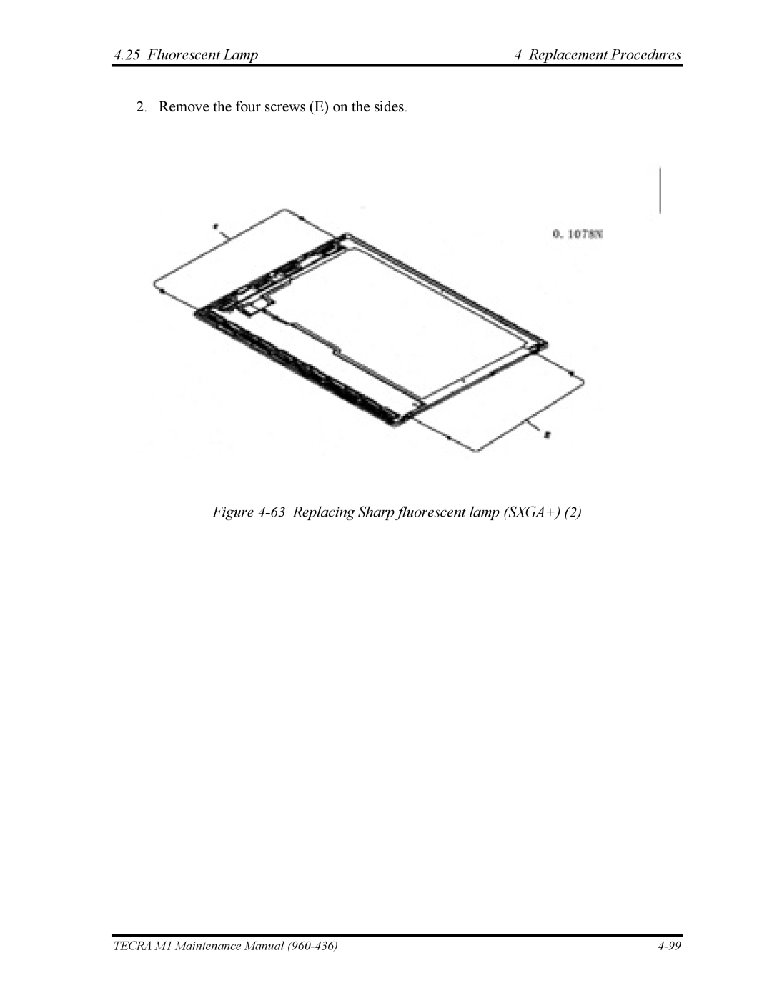 Toshiba tecra m1 manual Replacing Sharp fluorescent lamp SXGA+ 