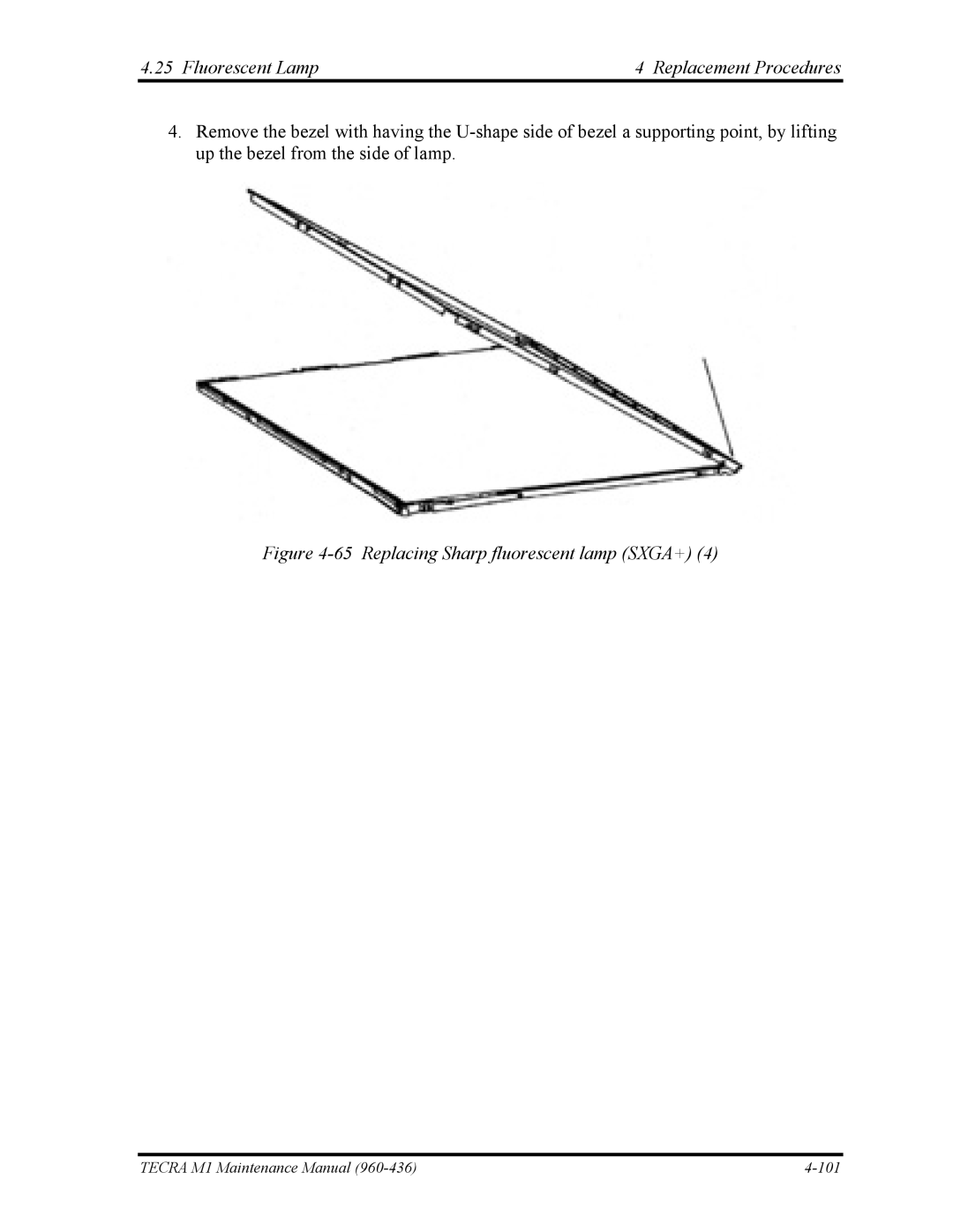 Toshiba tecra m1 manual Replacing Sharp fluorescent lamp SXGA+ 