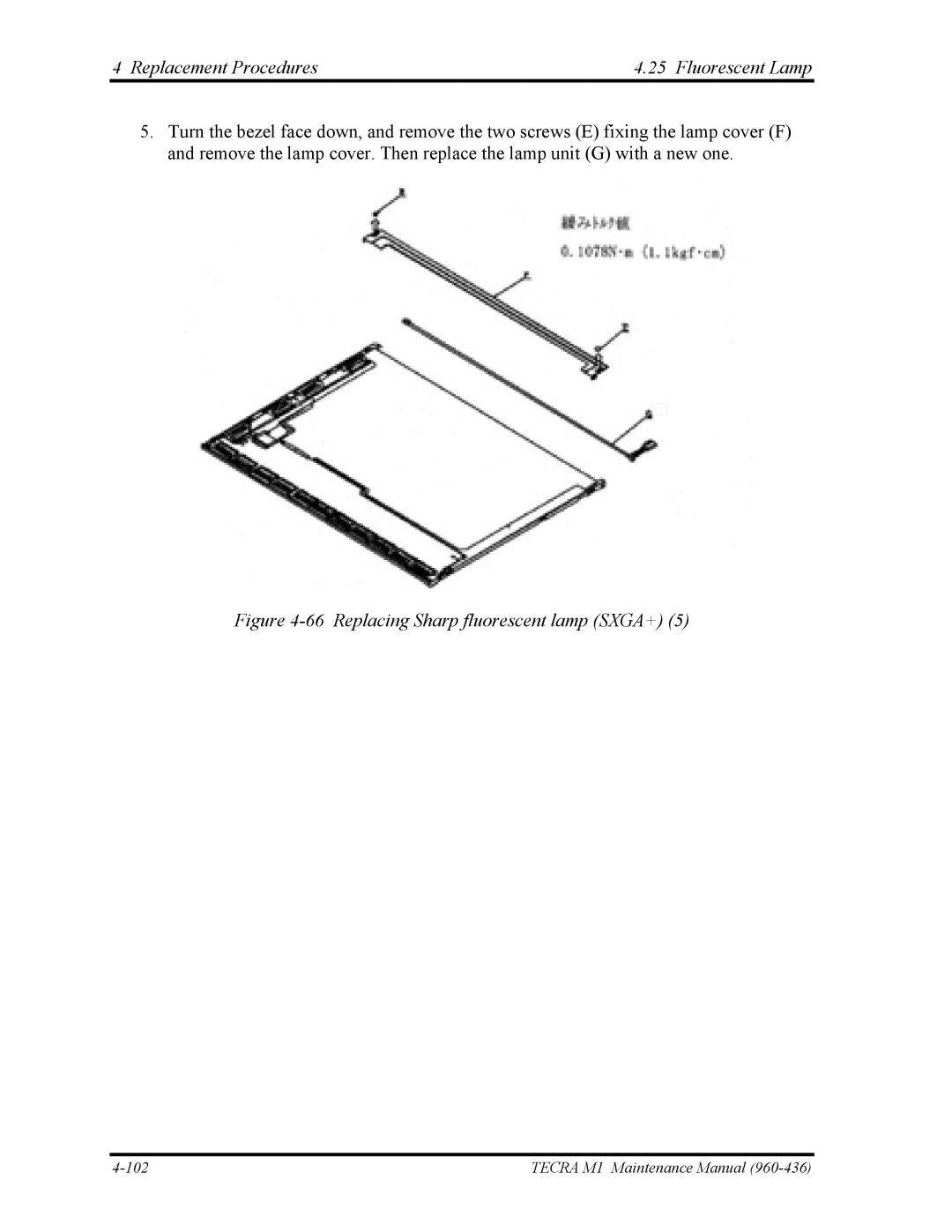 Toshiba tecra m1 manual Replacing Sharp fluorescent lamp SXGA+ 