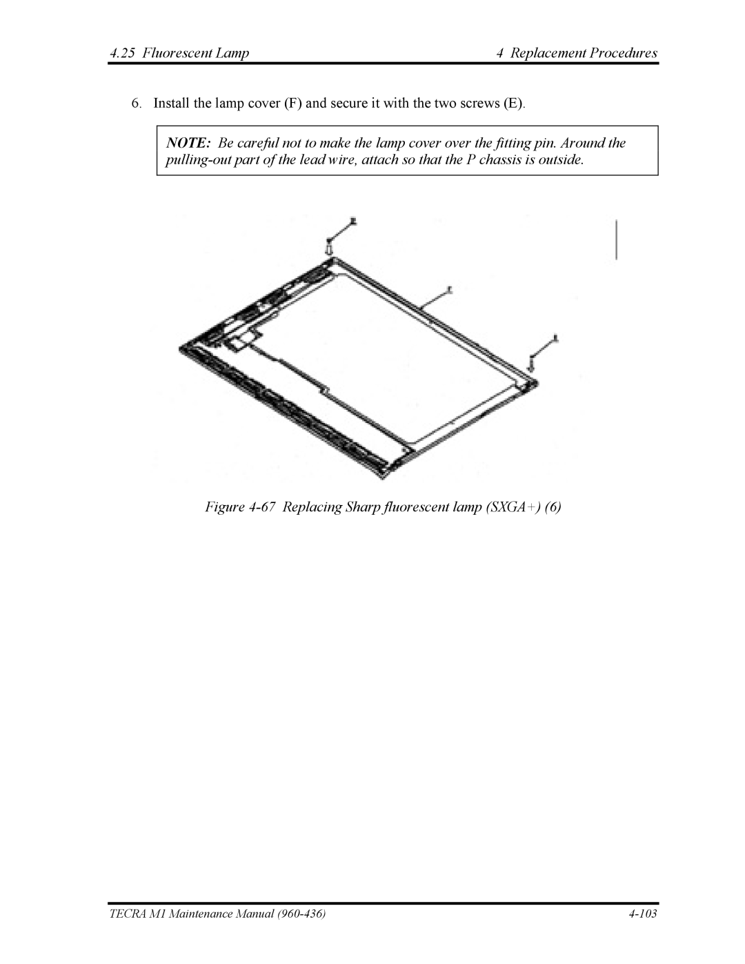 Toshiba tecra m1 manual Replacing Sharp fluorescent lamp SXGA+ 