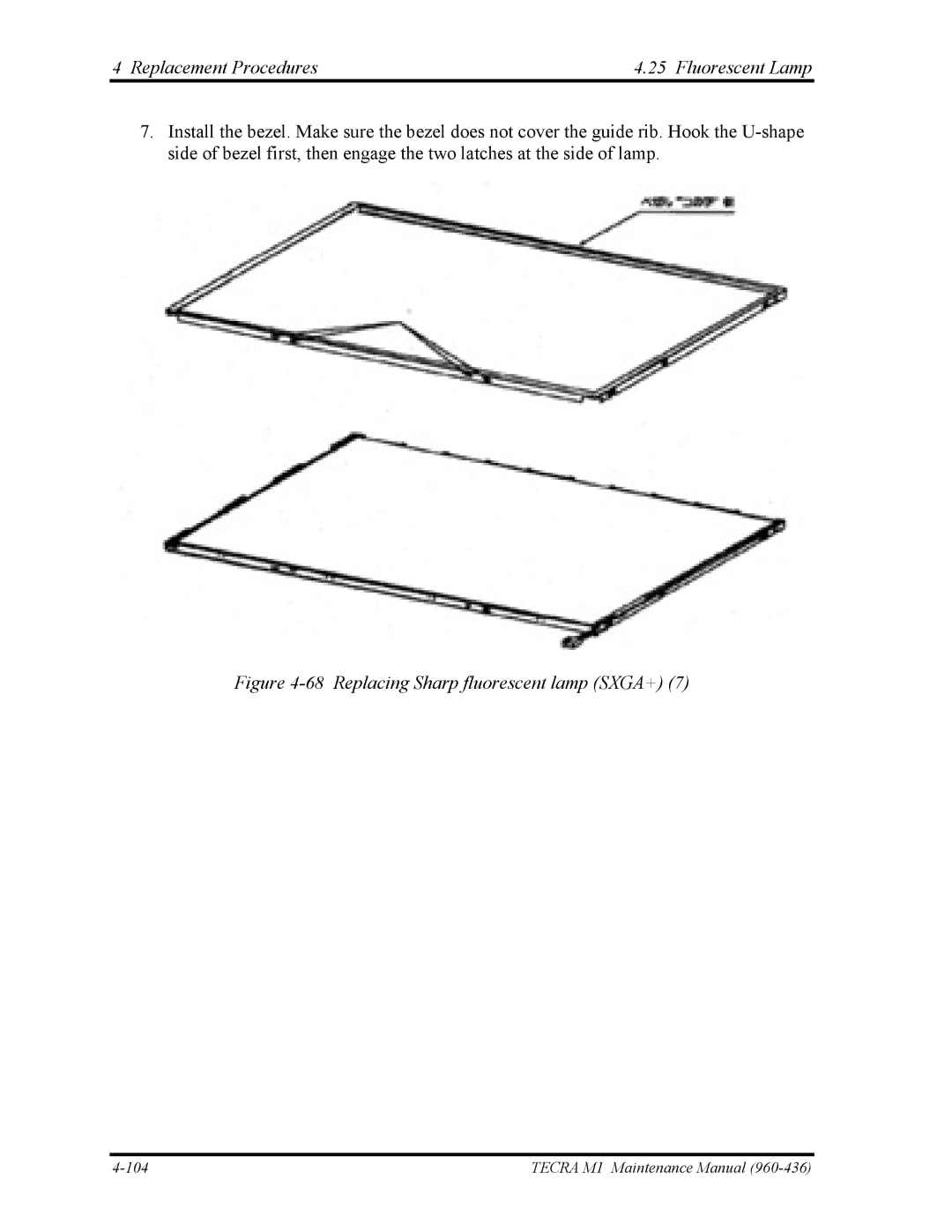 Toshiba tecra m1 manual Replacing Sharp fluorescent lamp SXGA+ 