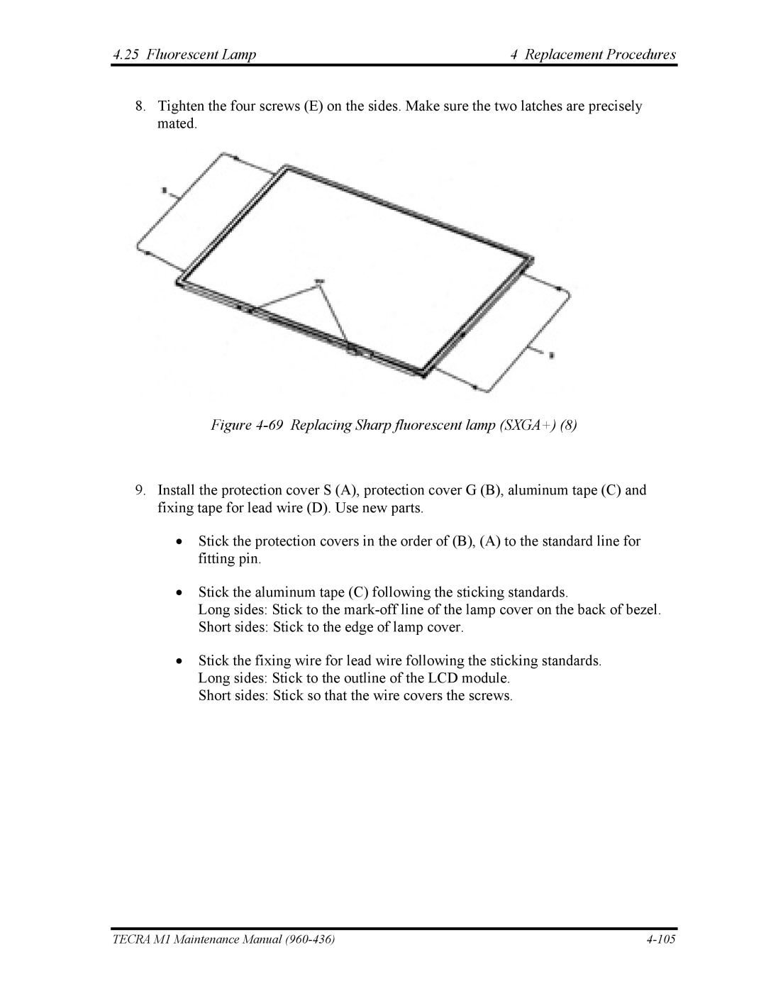 Toshiba tecra m1 manual Replacing Sharp fluorescent lamp SXGA+ 