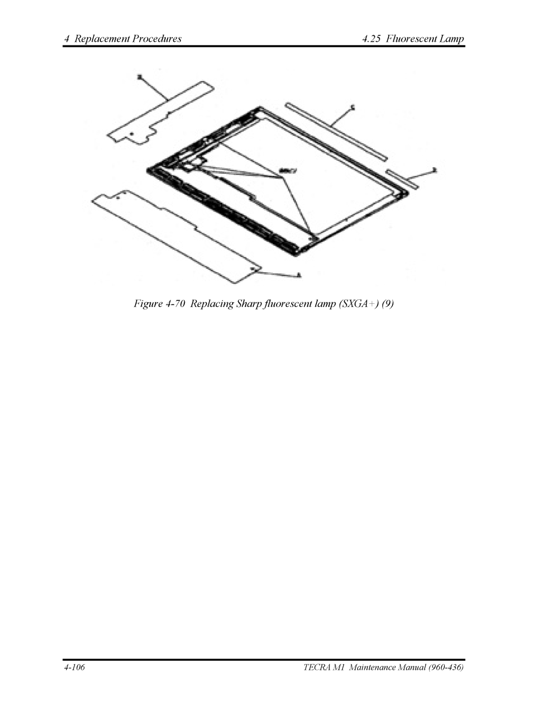 Toshiba tecra m1 manual Replacing Sharp fluorescent lamp SXGA+ 