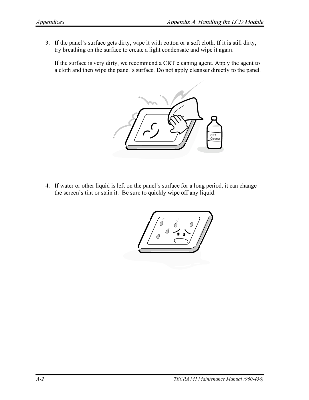 Toshiba tecra m1 manual Appendices Appendix a Handling the LCD Module 