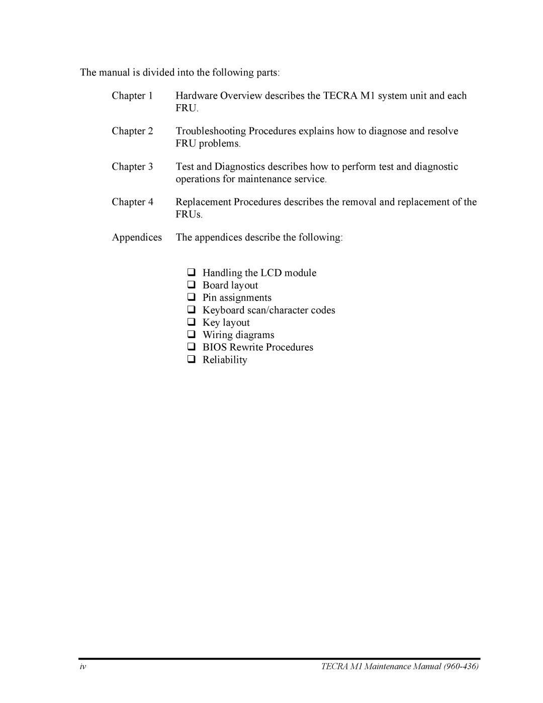 Toshiba tecra m1 manual Tecra M1 Maintenance Manual 