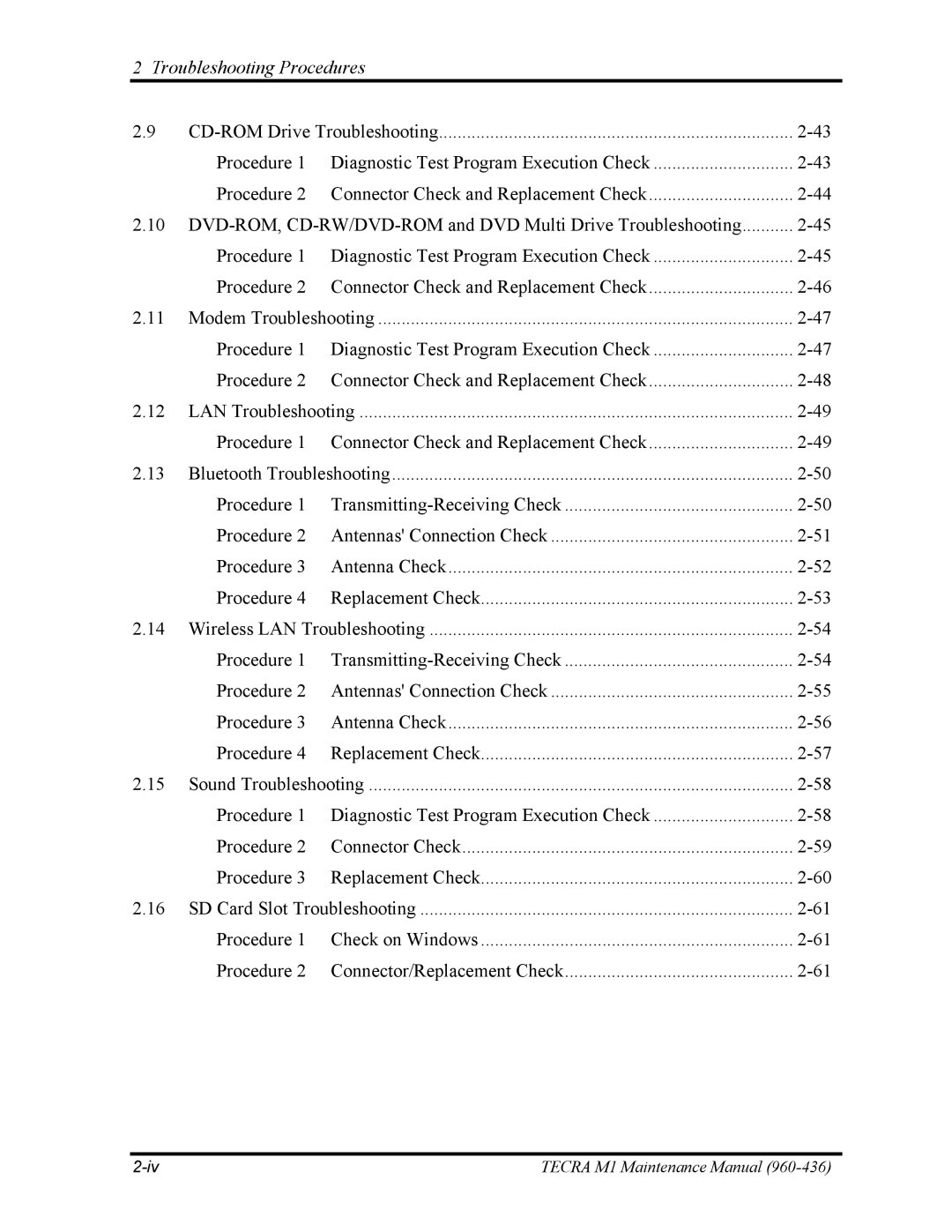 Toshiba tecra m1 manual Troubleshooting Procedures 