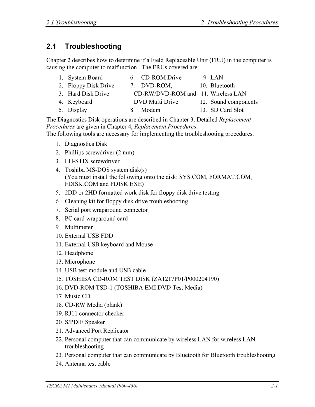 Toshiba tecra m1 manual Troubleshooting Troubleshooting Procedures 