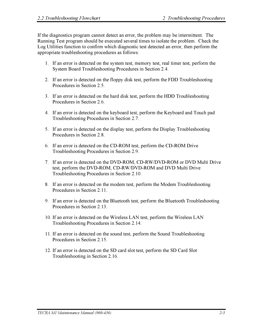 Toshiba tecra m1 manual Troubleshooting Flowchart Troubleshooting Procedures 