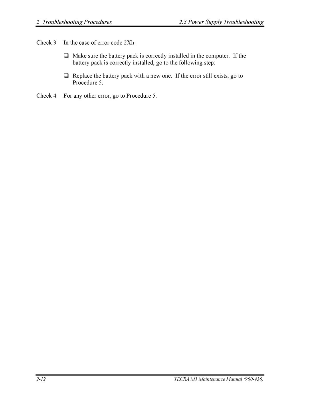 Toshiba tecra m1 manual Troubleshooting Procedures Power Supply Troubleshooting 