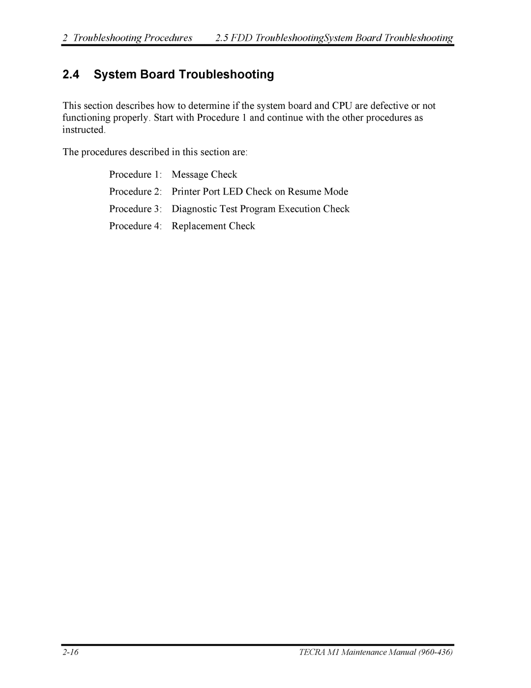 Toshiba tecra m1 manual System Board Troubleshooting 