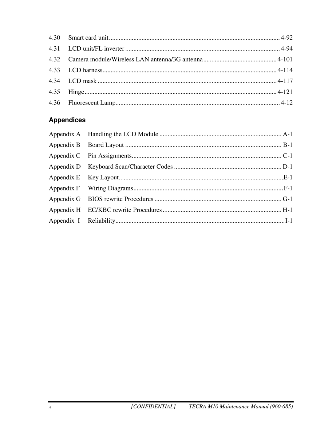 Toshiba TECRA, M10 manual Appendices 