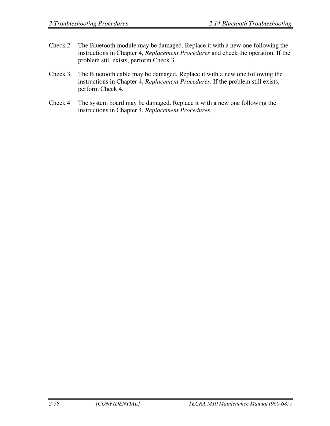 Toshiba TECRA, M10 manual Troubleshooting Procedures Bluetooth Troubleshooting 