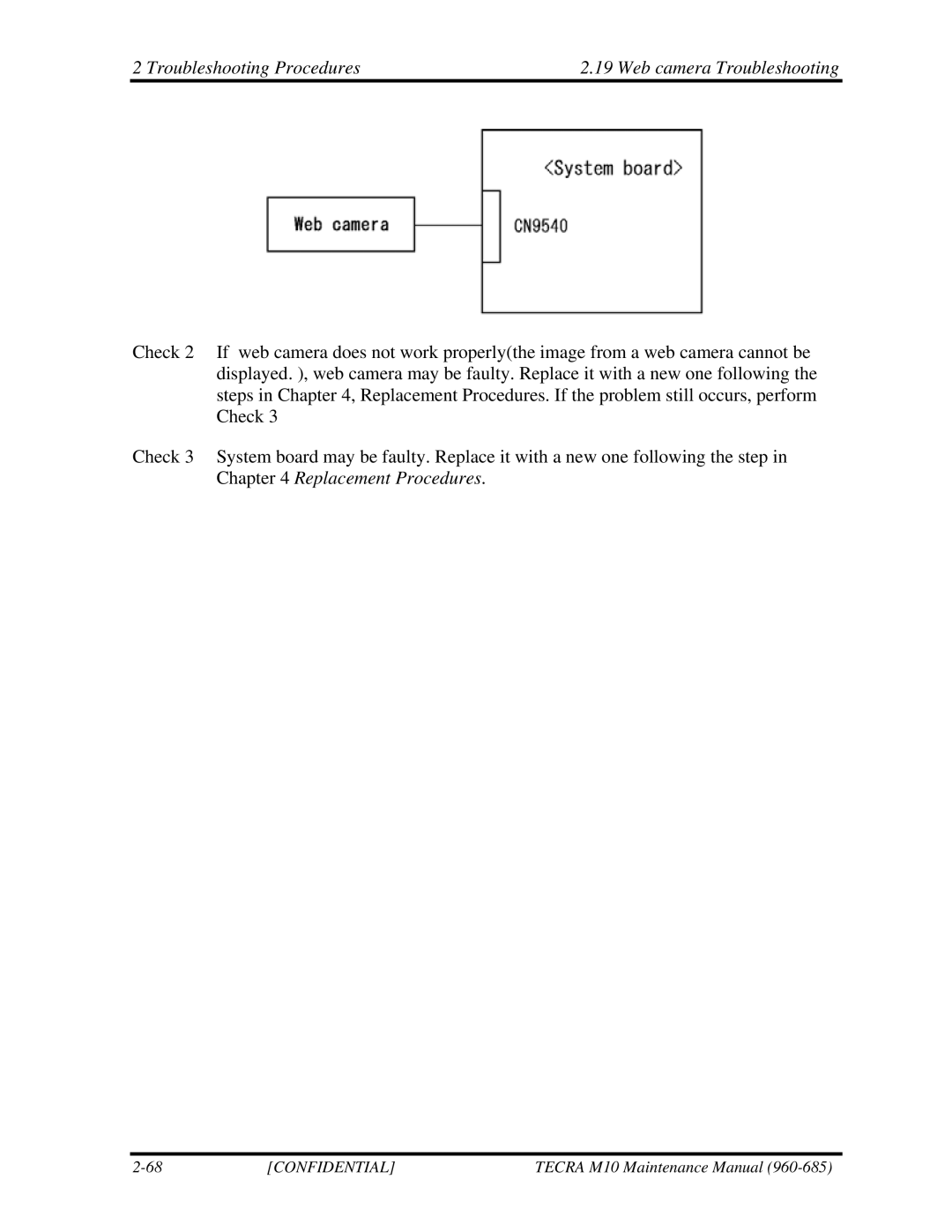 Toshiba TECRA, M10 manual Troubleshooting Procedures Web camera Troubleshooting 