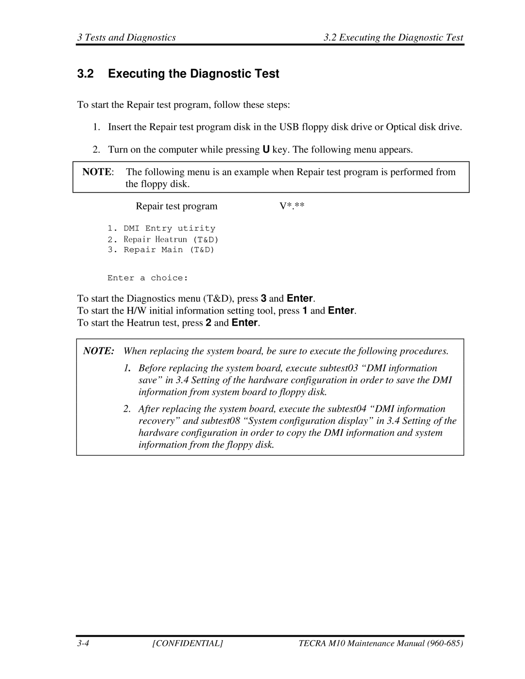 Toshiba TECRA, M10 manual Tests and Diagnostics Executing the Diagnostic Test 