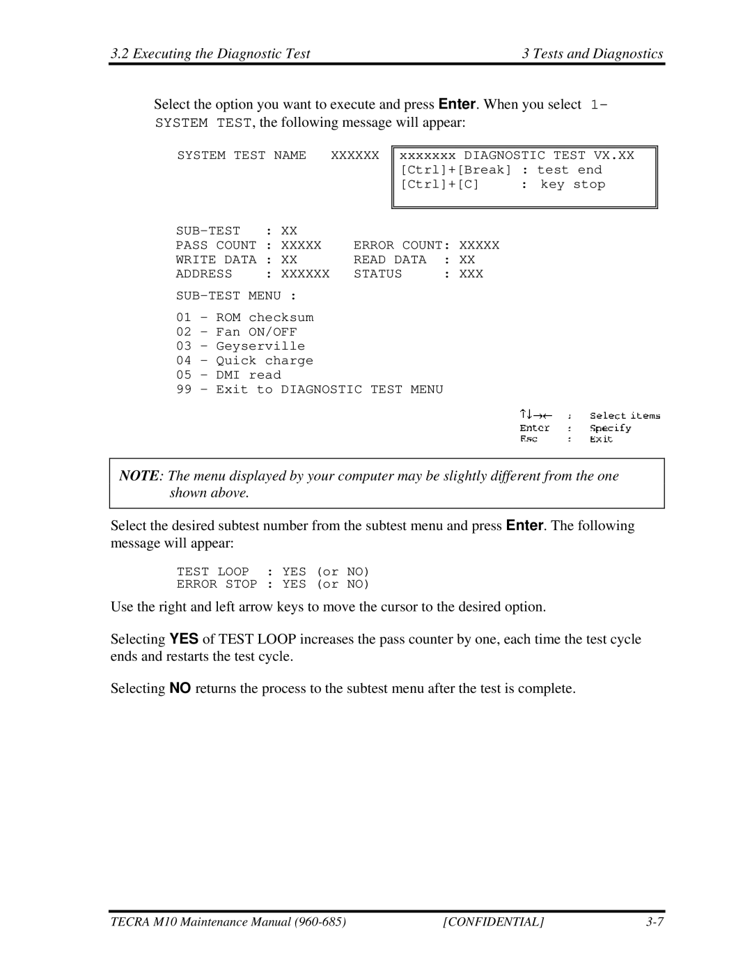 Toshiba M10, TECRA manual System Test Name 