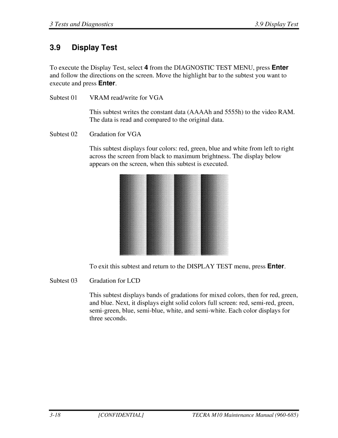 Toshiba TECRA, M10 manual Tests and Diagnostics Display Test 