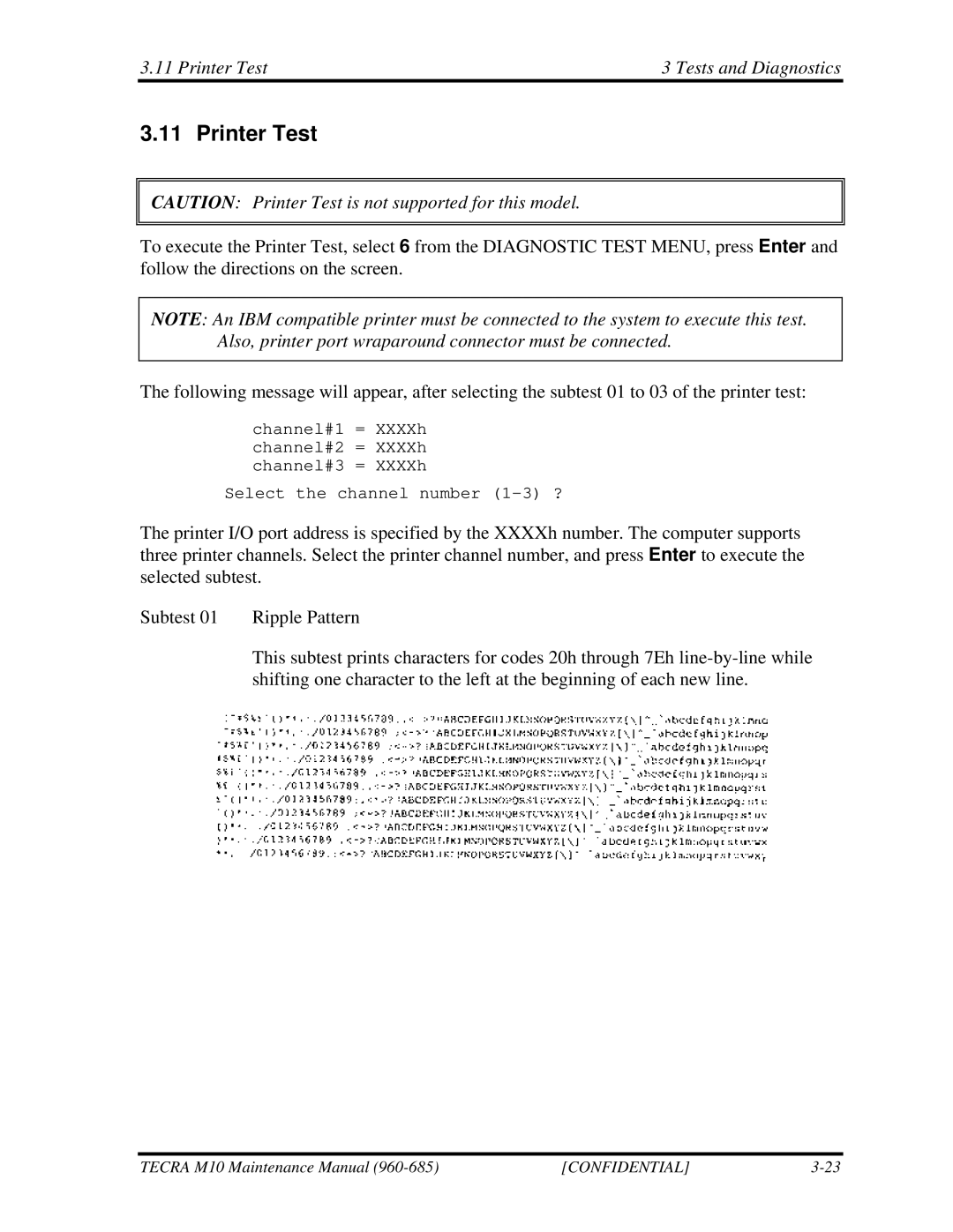 Toshiba M10, TECRA manual Printer Test Tests and Diagnostics 