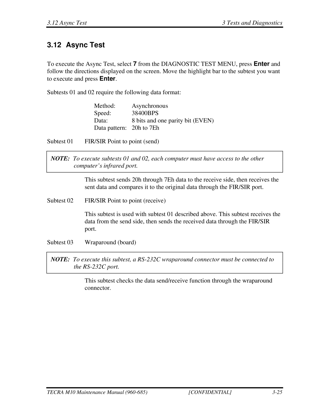 Toshiba M10, TECRA manual Async Test Tests and Diagnostics 