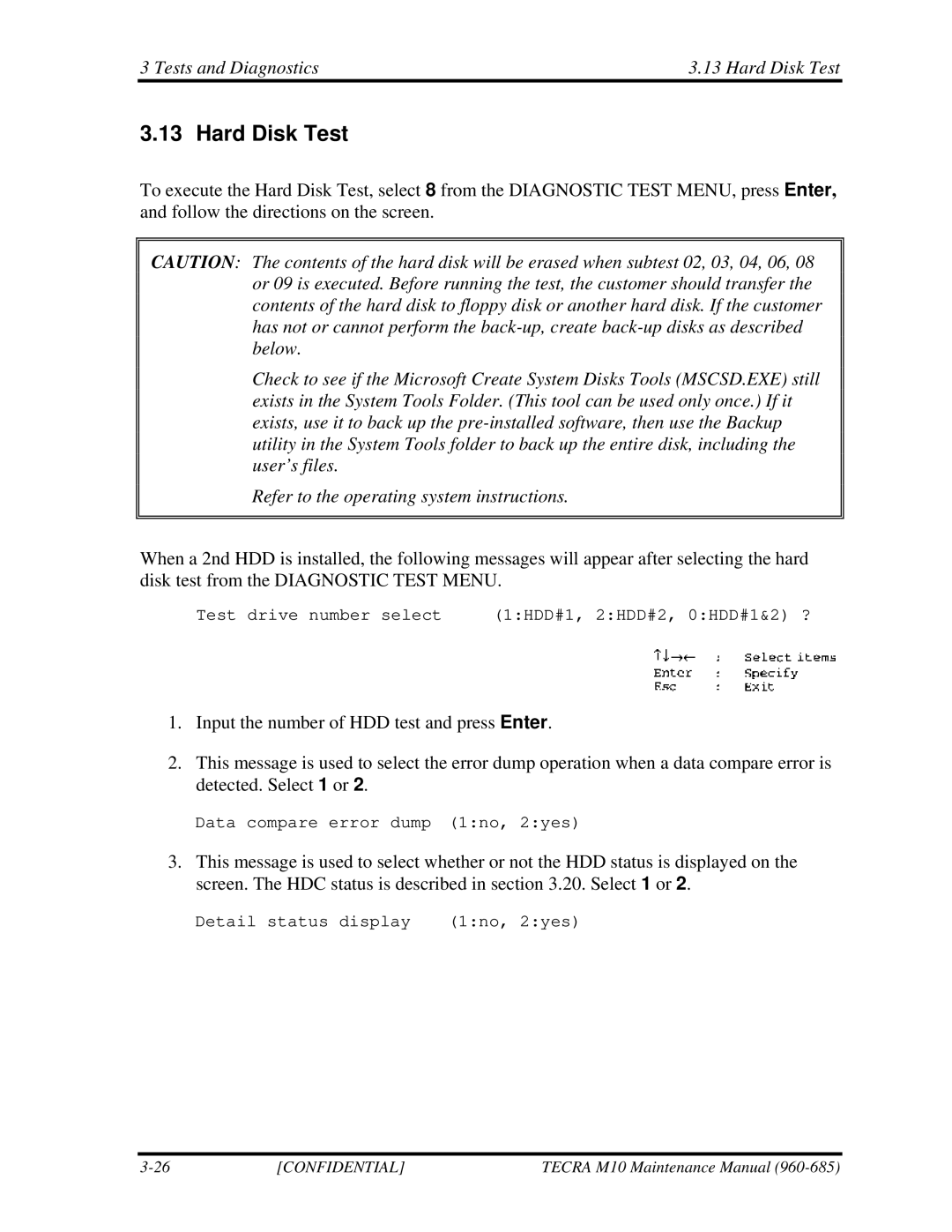 Toshiba TECRA, M10 manual Tests and Diagnostics Hard Disk Test 