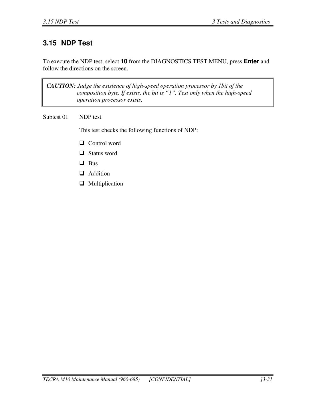 Toshiba M10, TECRA manual NDP Test Tests and Diagnostics 