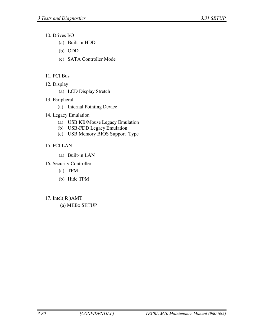 Toshiba TECRA, M10 manual Tests and Diagnostics Setup, Pci Lan 