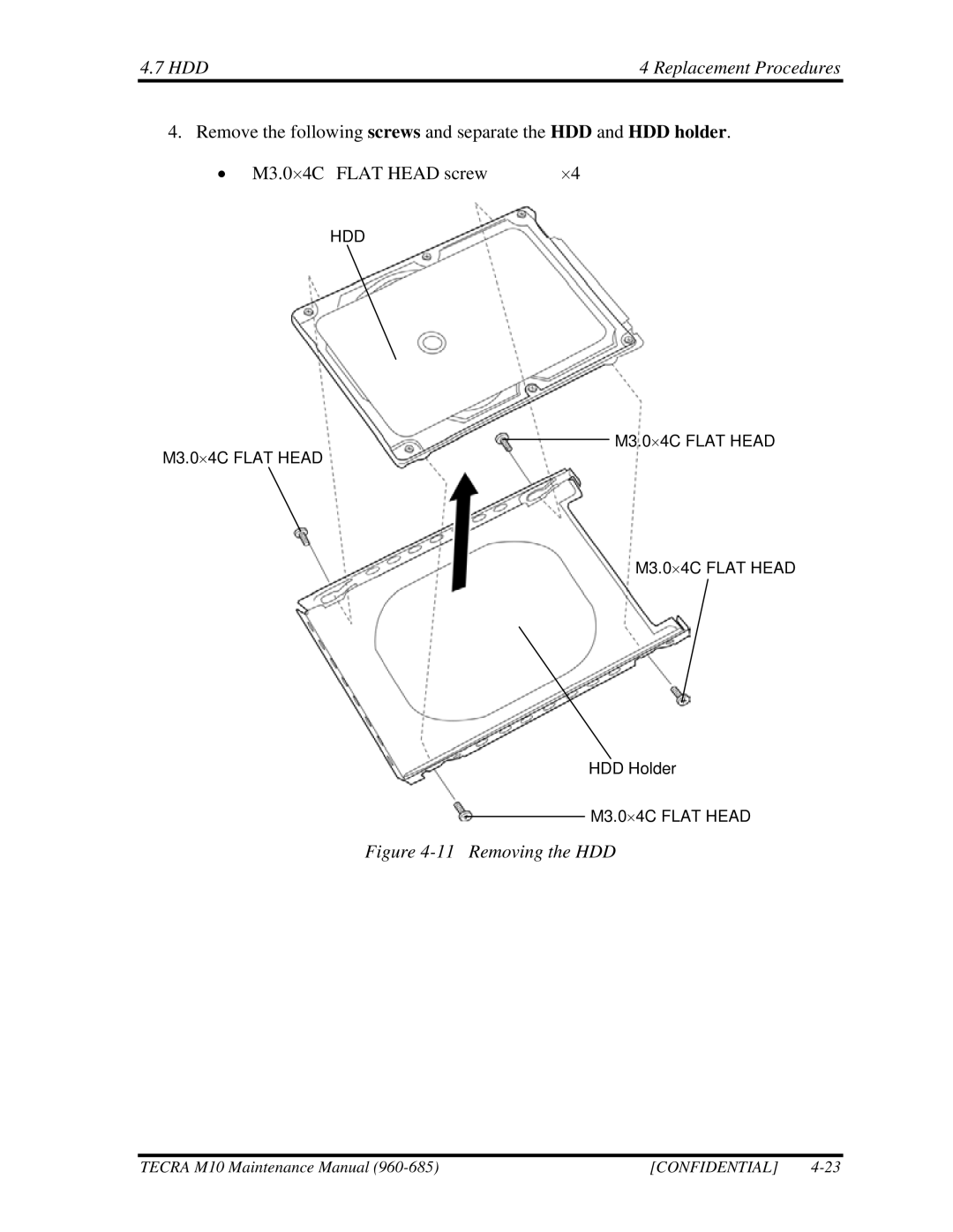 Toshiba M10, TECRA manual Removing the HDD 