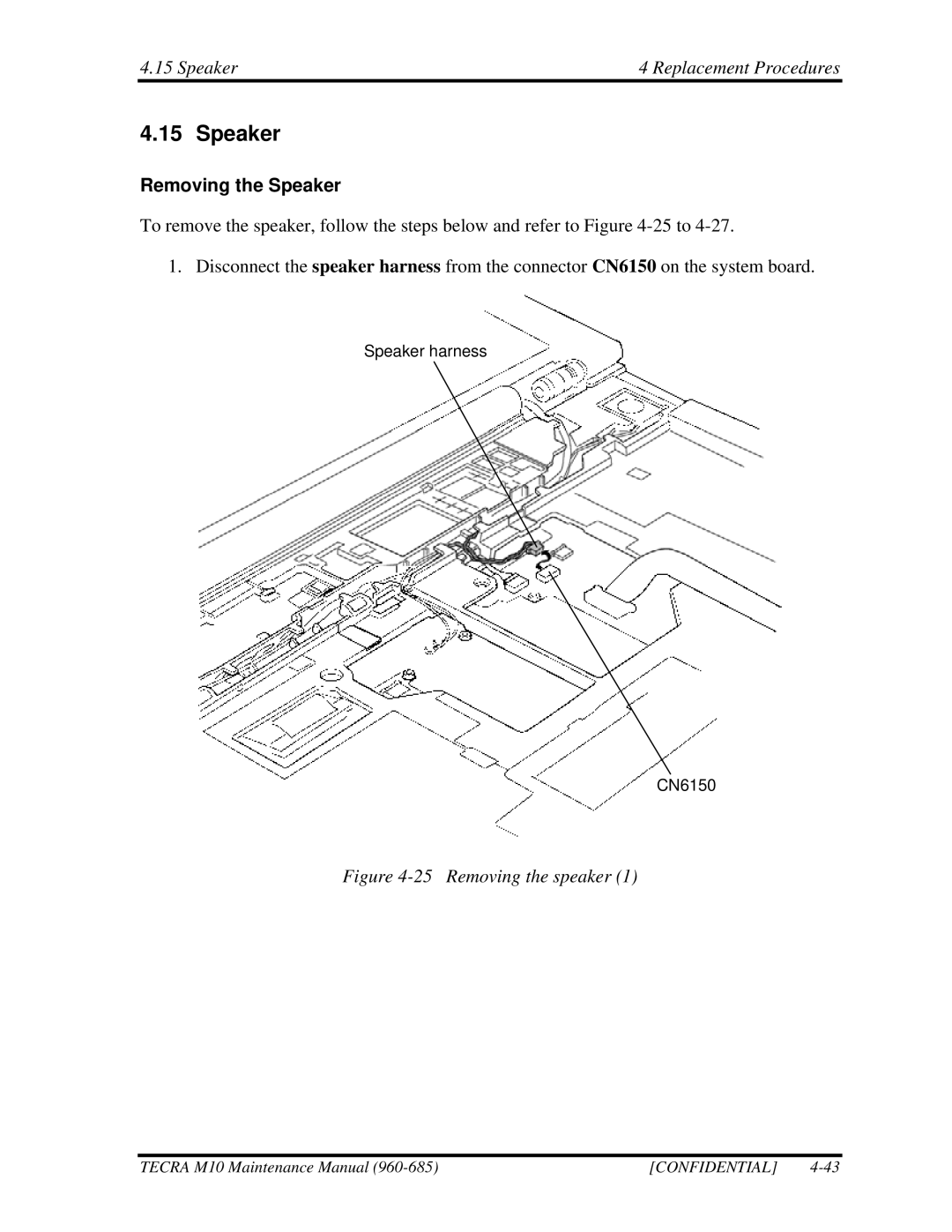 Toshiba M10, TECRA manual Speaker Replacement Procedures, Removing the Speaker 