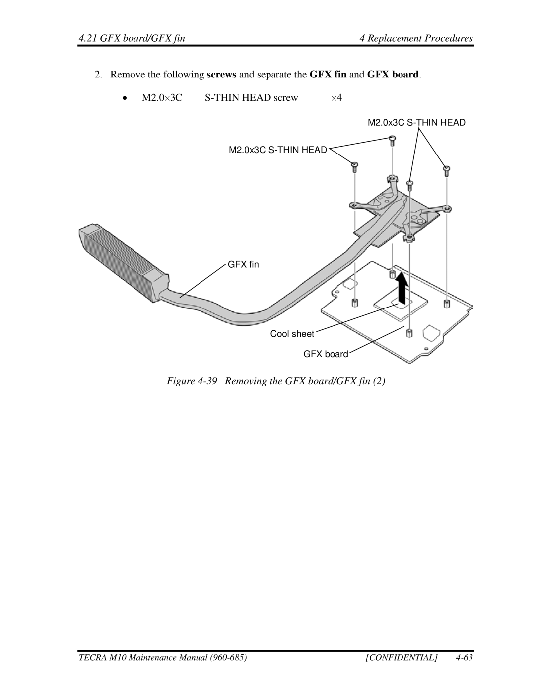 Toshiba M10, TECRA manual Removing the GFX board/GFX fin 