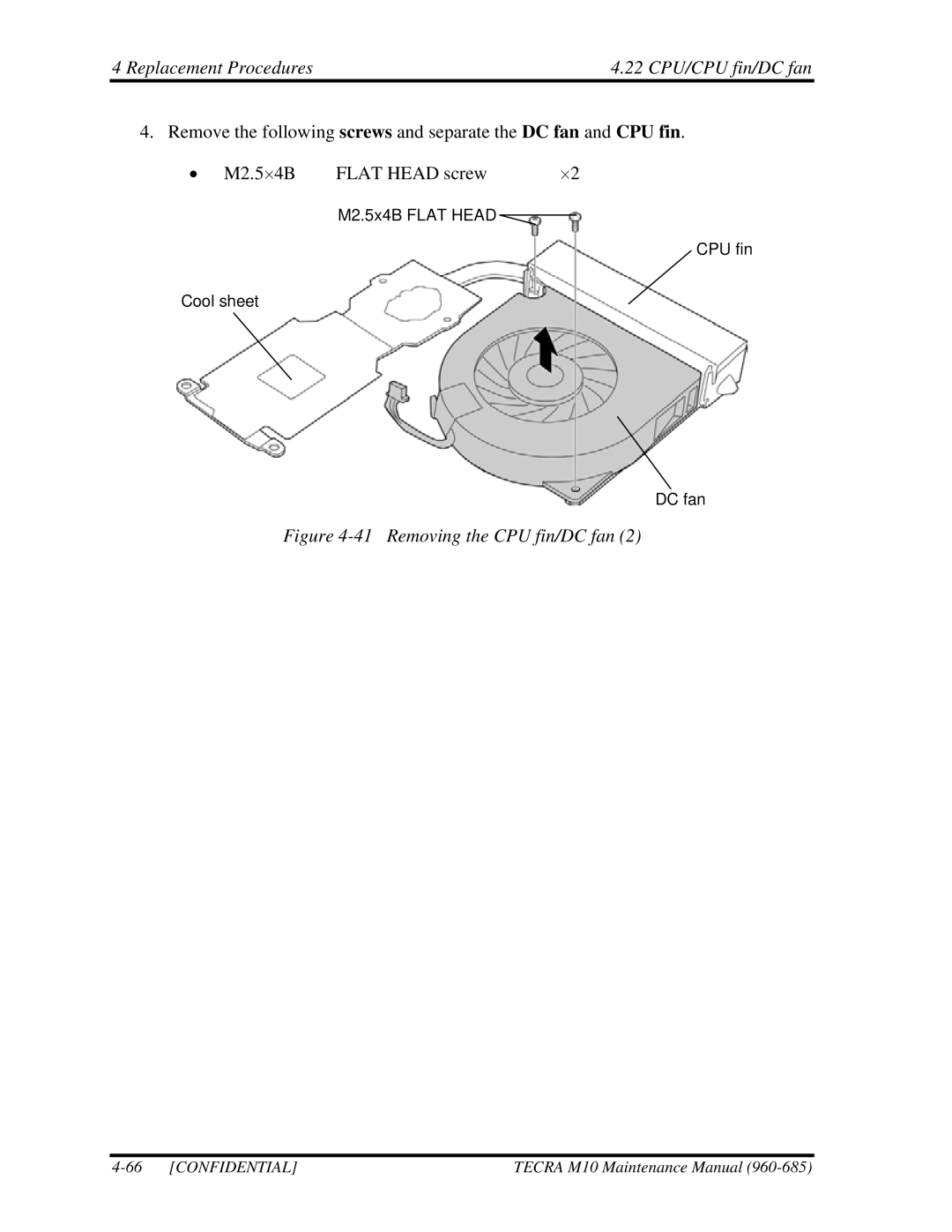 Toshiba TECRA, M10 manual Removing the CPU fin/DC fan 