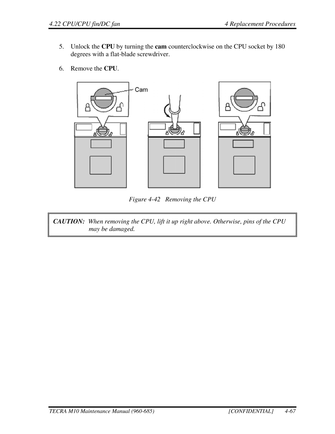 Toshiba M10, TECRA manual Removing the CPU 