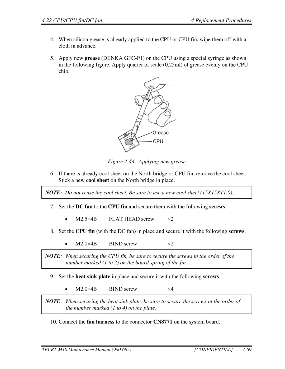 Toshiba M10, TECRA manual Applying new grease 