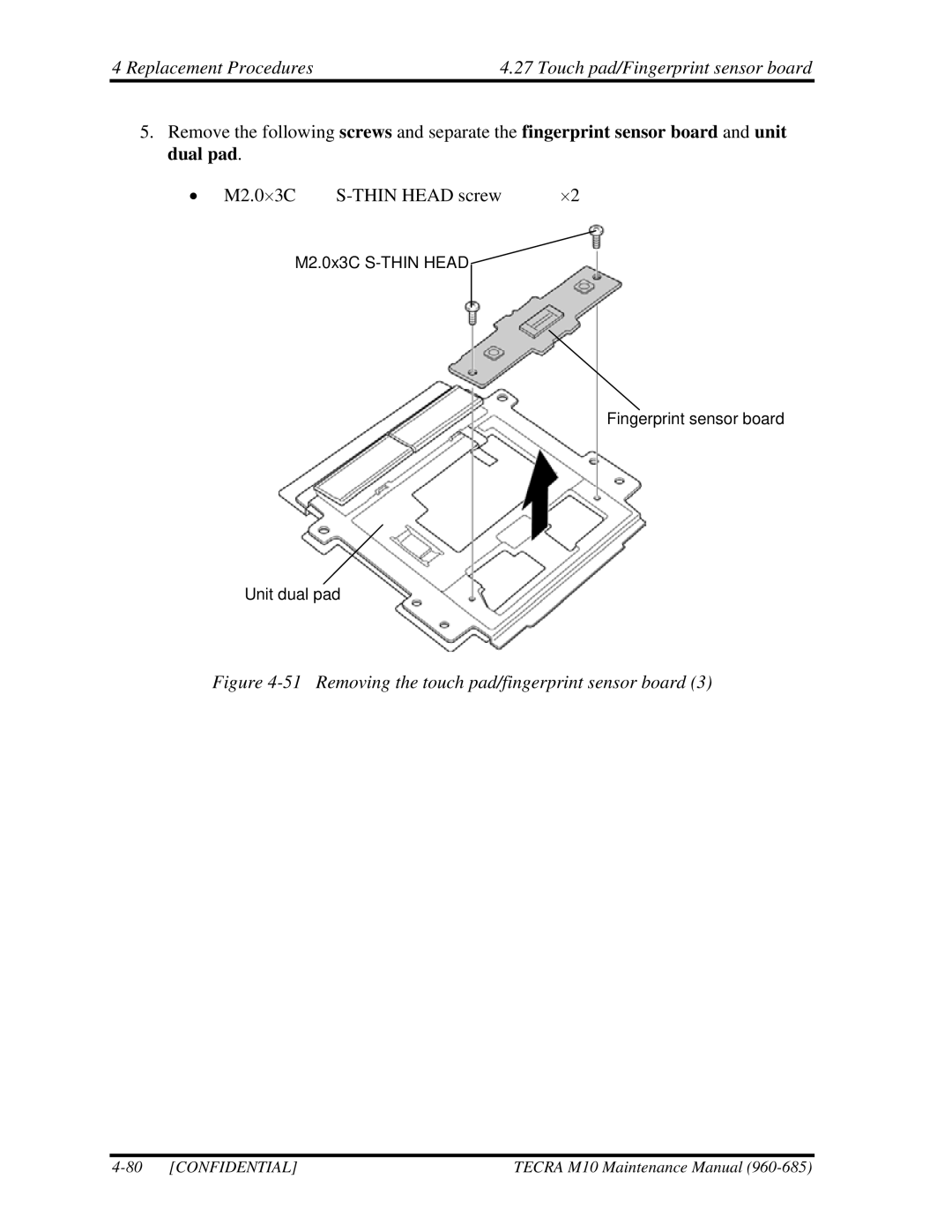 Toshiba TECRA, M10 manual Removing the touch pad/fingerprint sensor board 