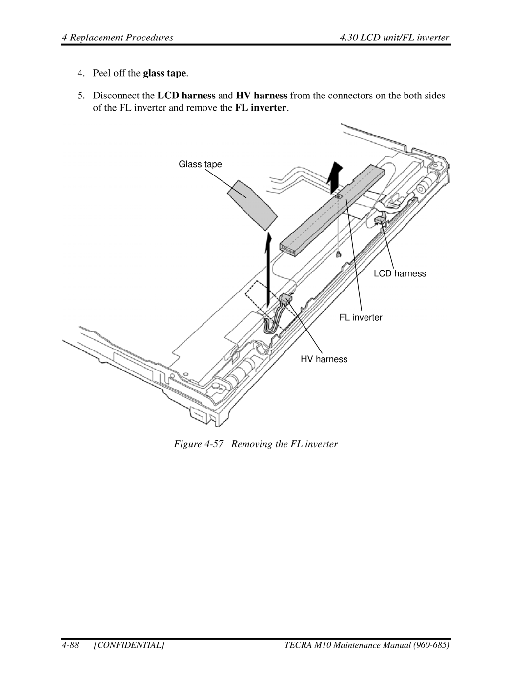 Toshiba TECRA, M10 manual Removing the FL inverter 