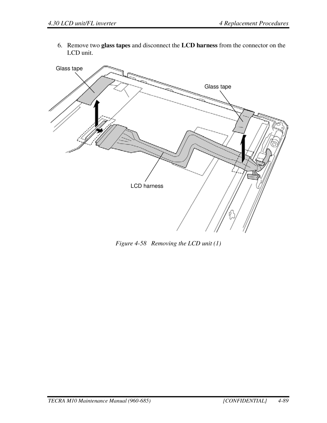 Toshiba M10, TECRA manual Removing the LCD unit 