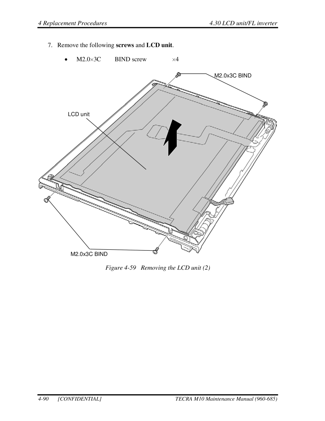 Toshiba TECRA, M10 manual Removing the LCD unit 