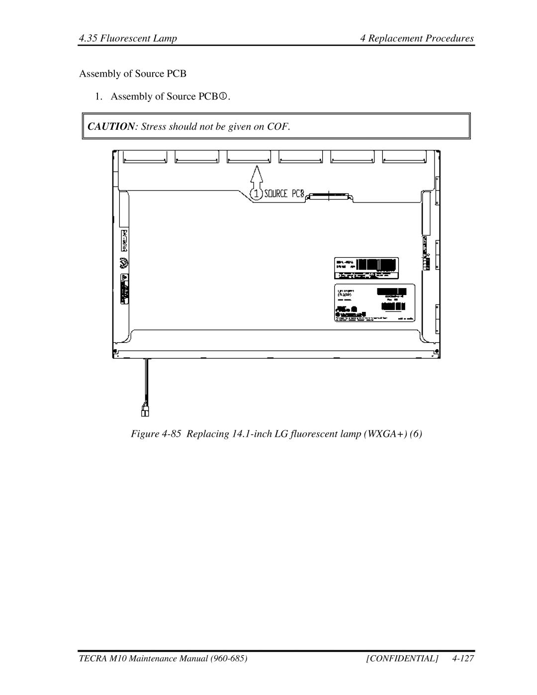 Toshiba M10, TECRA manual Replacing 14.1-inch LG fluorescent lamp WXGA+ 