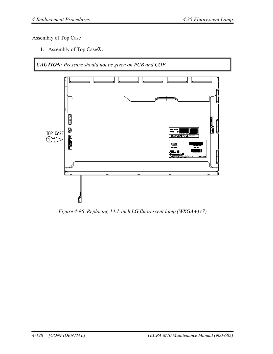 Toshiba TECRA, M10 manual Replacing 14.1-inch LG fluorescent lamp WXGA+ 