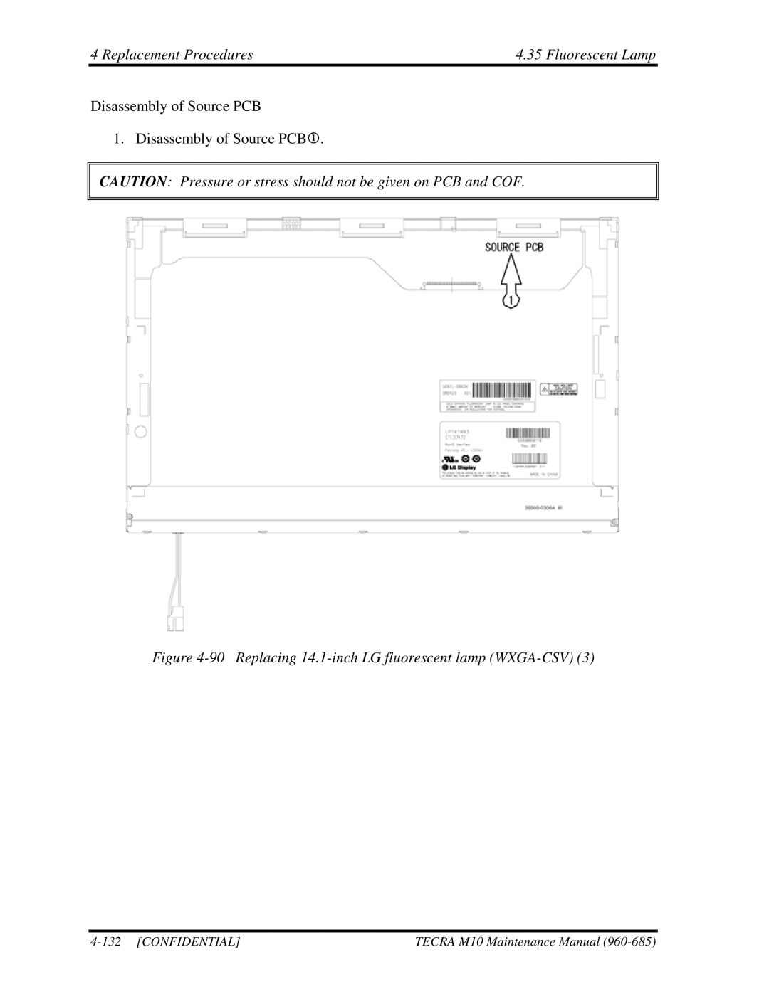 Toshiba TECRA, M10 manual Replacing 14.1-inch LG fluorescent lamp WXGA-CSV 