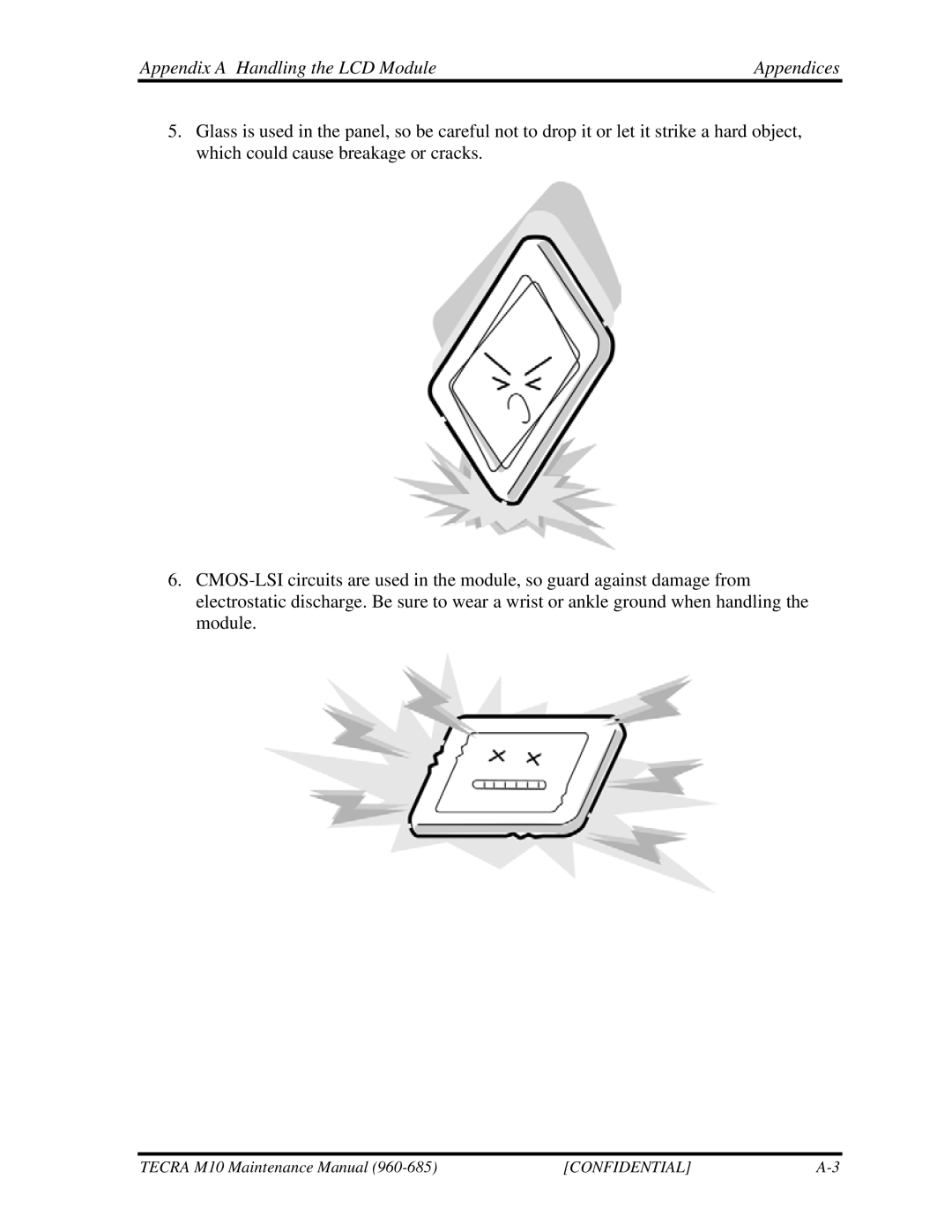 Toshiba M10, TECRA manual Appendix a Handling the LCD Module Appendices 