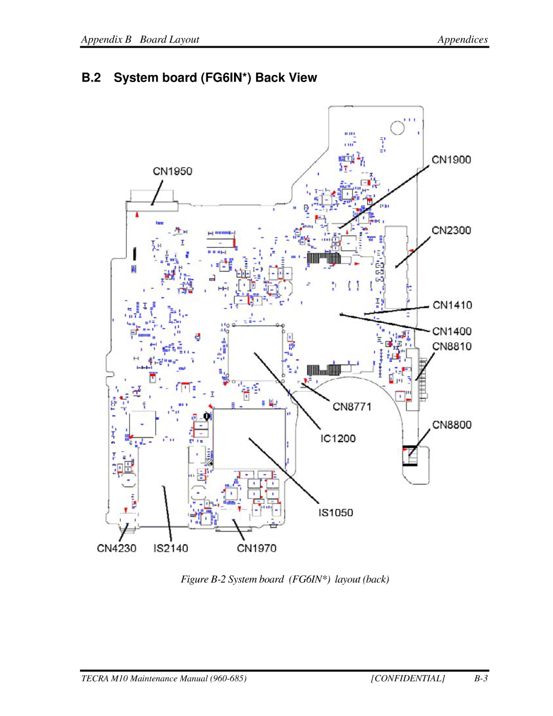 Toshiba M10, TECRA manual System board FG6IN* Back View, Figure B-2 System board FG6IN* layout back 