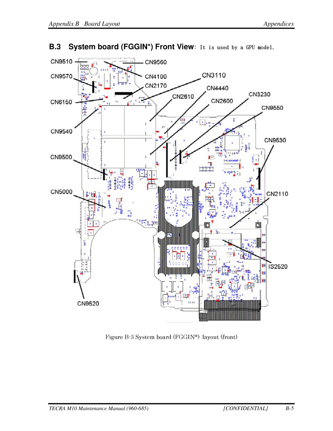 Toshiba M10, TECRA System board FGGIN* Front View It is used by a GPU model, Figure B-3 System board FGGIN* layout front 