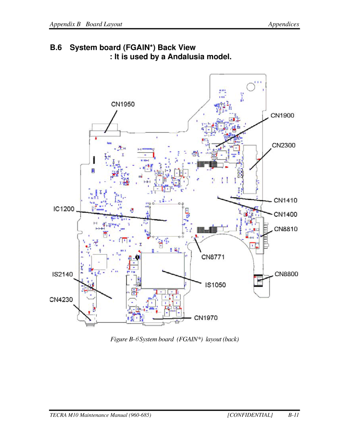 Toshiba M10, TECRA manual Figure B-6System board FGAIN* layout back 