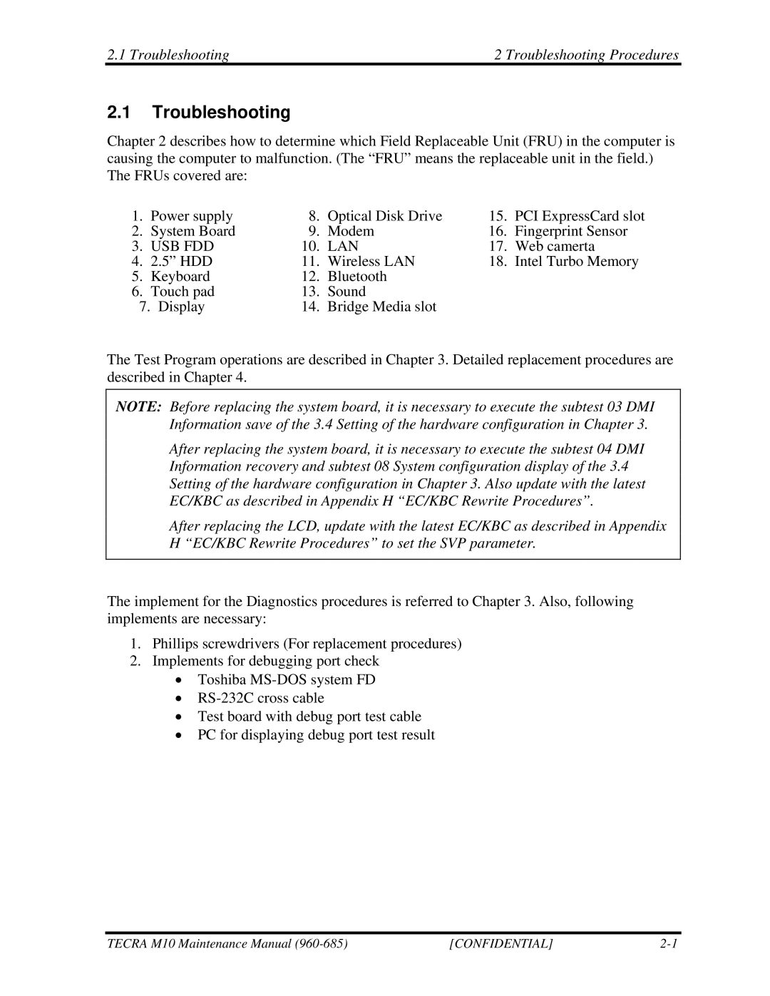 Toshiba M10, TECRA manual Troubleshooting Troubleshooting Procedures 