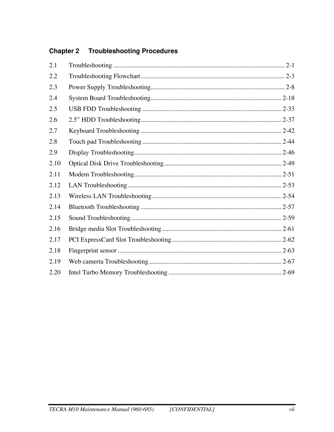 Toshiba M10, TECRA manual Troubleshooting Procedures 