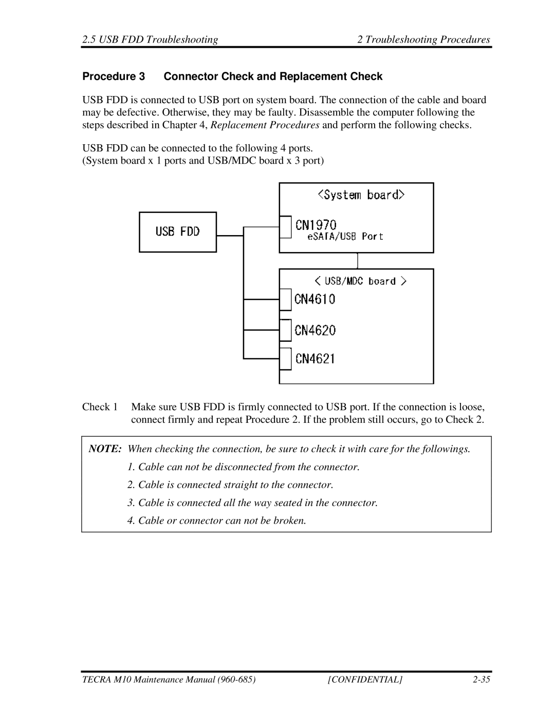 Toshiba M10, TECRA manual Procedure 3 Connector Check and Replacement Check 