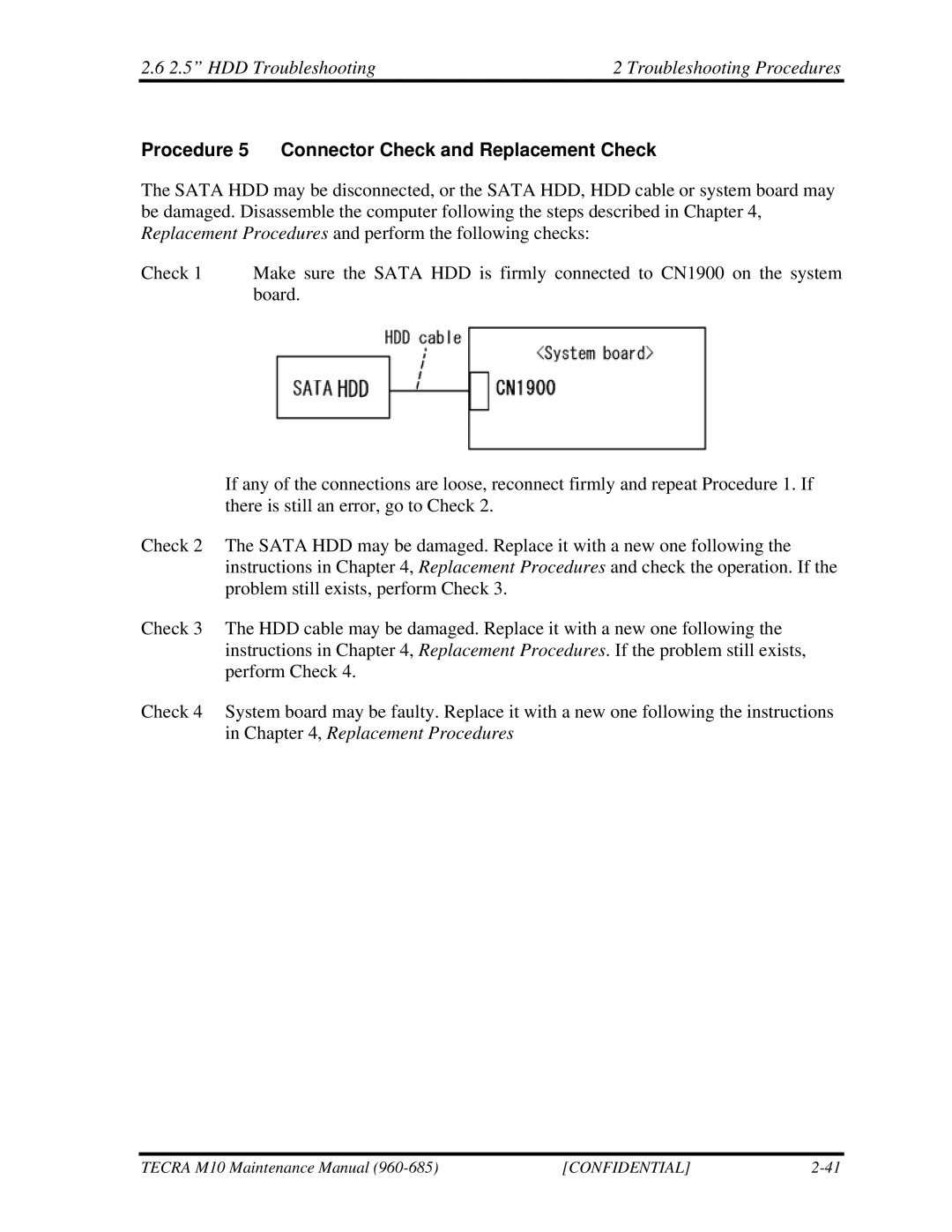 Toshiba M10, TECRA manual Procedure 5 Connector Check and Replacement Check 