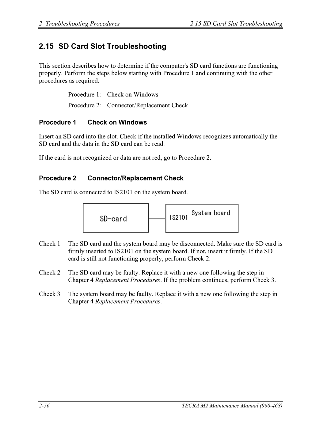 Toshiba tecra m2 manual Troubleshooting Procedures SD Card Slot Troubleshooting, Procedure 1 Check on Windows 