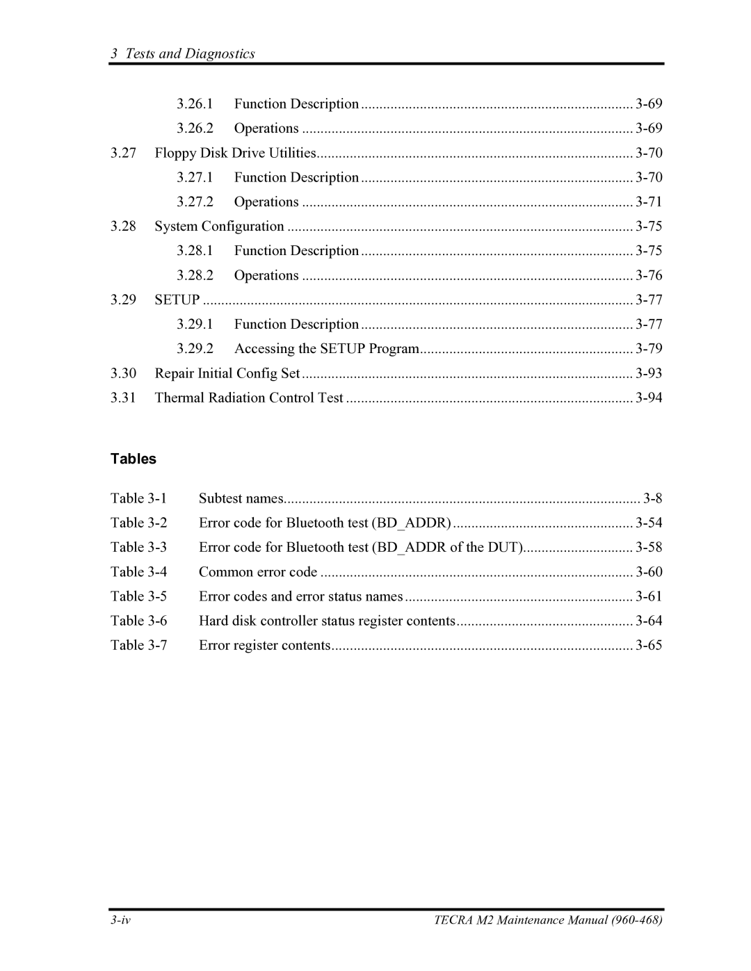 Toshiba tecra m2 manual Tables 