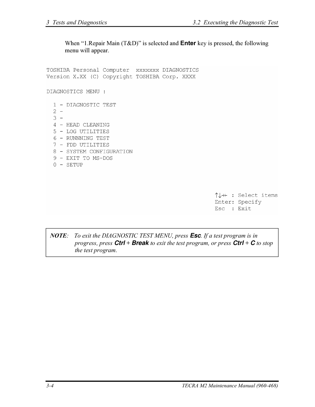 Toshiba tecra m2 manual Tests and Diagnostics Executing the Diagnostic Test 