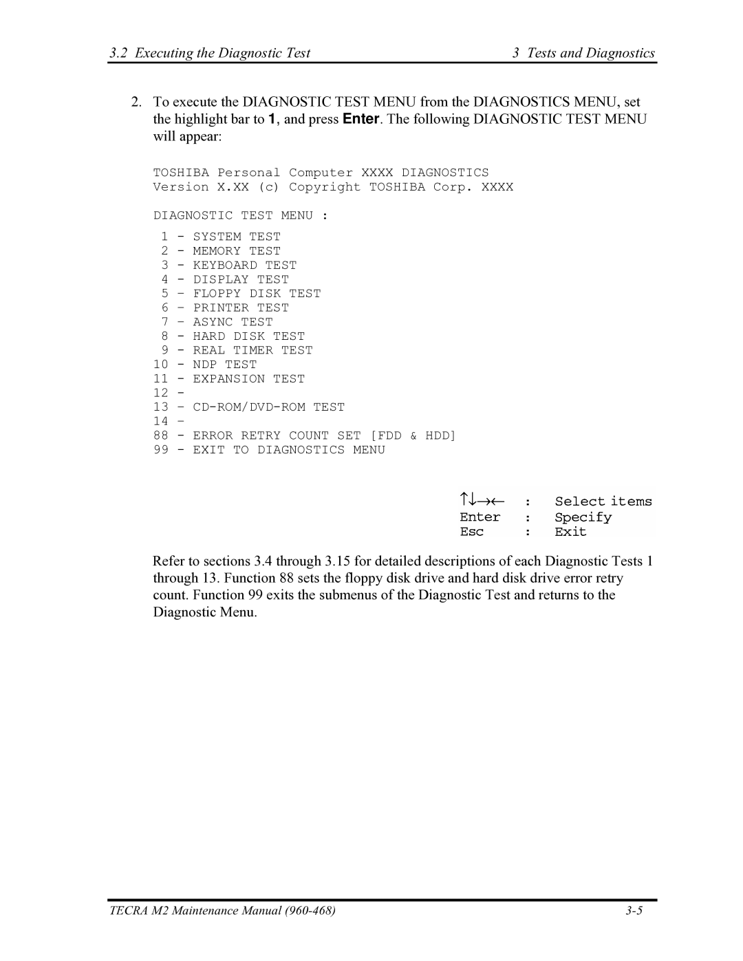 Toshiba tecra m2 manual Executing the Diagnostic Test Tests and Diagnostics 